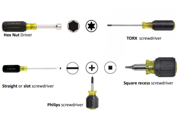 Straight, Phillips, TORX, square recess, and hex nut driver tips